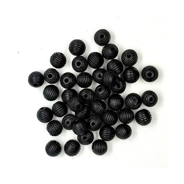 Lot de 42 perles ronde en bois couleur noir - 13mm - 8 - Photo n°1