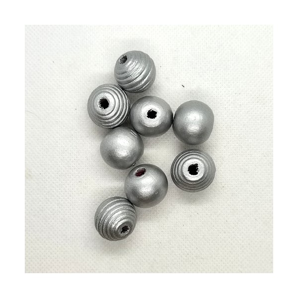 Lot de 8 perles ronde en bois couleur gris - 17mm: - 3 - Photo n°1