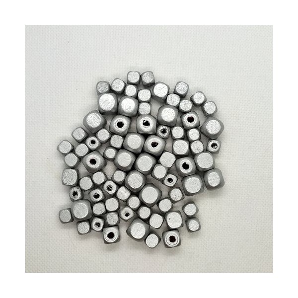 Lot de 78 perles cube en bois gris - taille diverse - 5 - Photo n°1
