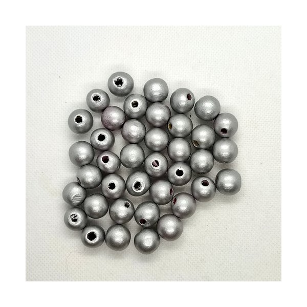 Lot de 39 perles ronde en bois couleur gris - 13mm - 6 - Photo n°1
