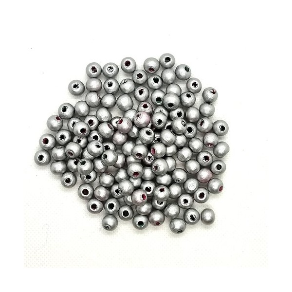 Lot de 120 perles ronde en bois couleur gris – 7mm - 7 - Photo n°1