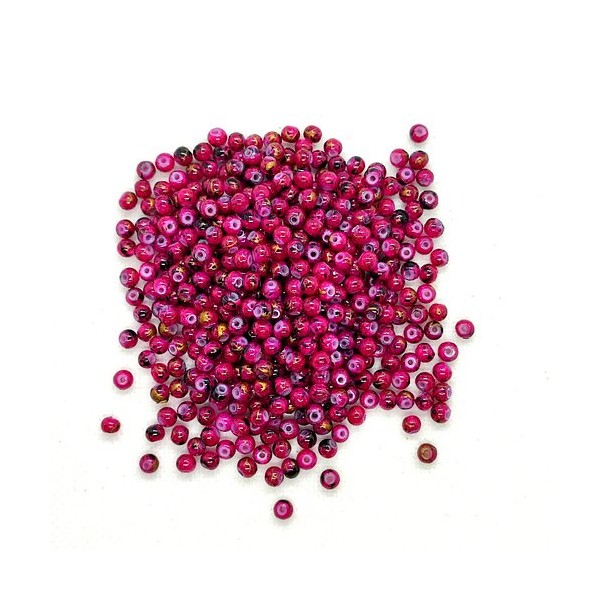 Lot de 450 perles en verre fuchsia foncé marbré - 4mm - Photo n°1