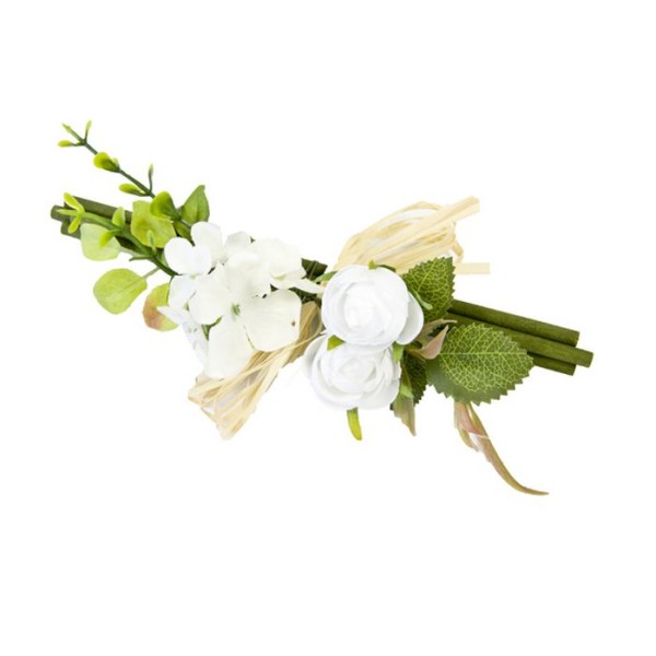 Décoration florale boutons de rose blanc et feuillage - Photo n°1