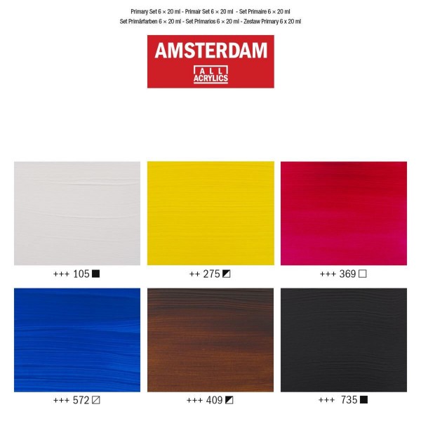 Set de 6 tubes de peinture acrylique Amsterdam 20ml couleurs