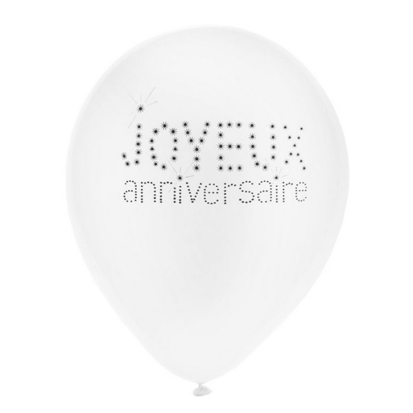 Ballon joyeux anniversaire blanc x8 - Photo n°1