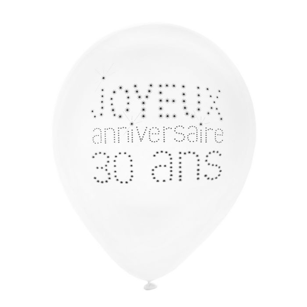 Ballon joyeux anniversaire Blanc 30 ans x 8 - Photo n°1