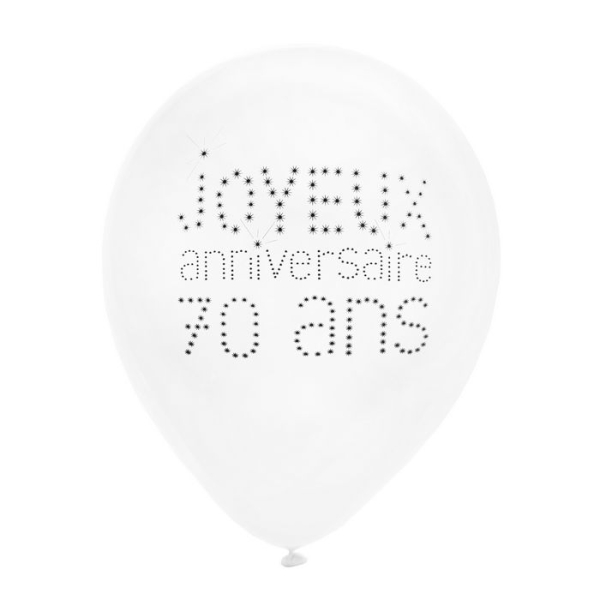 Ballon Anniversaire Noir/Blanc/Or x8