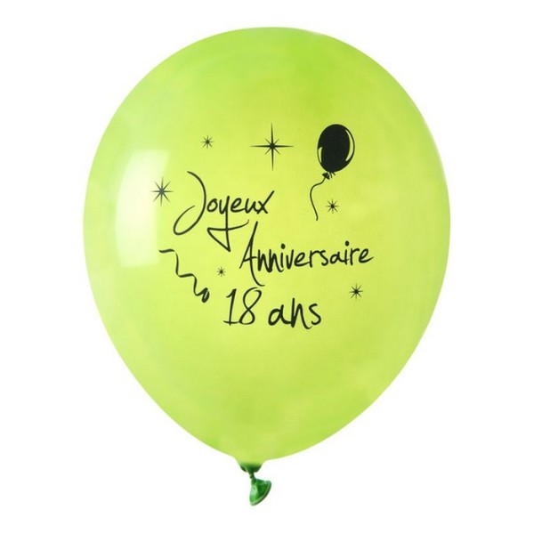 Ballon joyeux anniversaire Vert anis 18 ans x 8 - Photo n°1