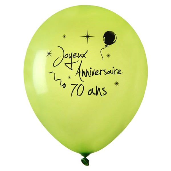 Ballon joyeux anniversaire Vert anis 70 ans x 8 - Photo n°1
