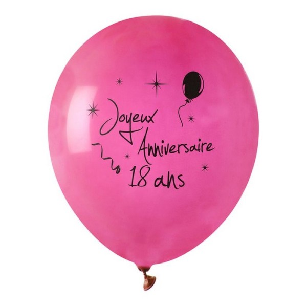 Ballon joyeux anniversaire Fuschia 18 ans x 8 - Décoration de salle pour  anniversaire - Creavea