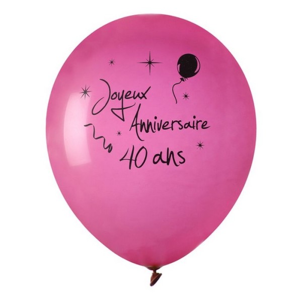 Ballon joyeux anniversaire Fuschia 40 ans x 8 - Photo n°1