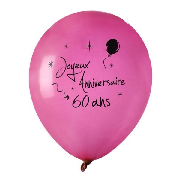 Ballon joyeux anniversaire Fuschia 60 ans x 8 - Décoration de salle pour  anniversaire - Creavea