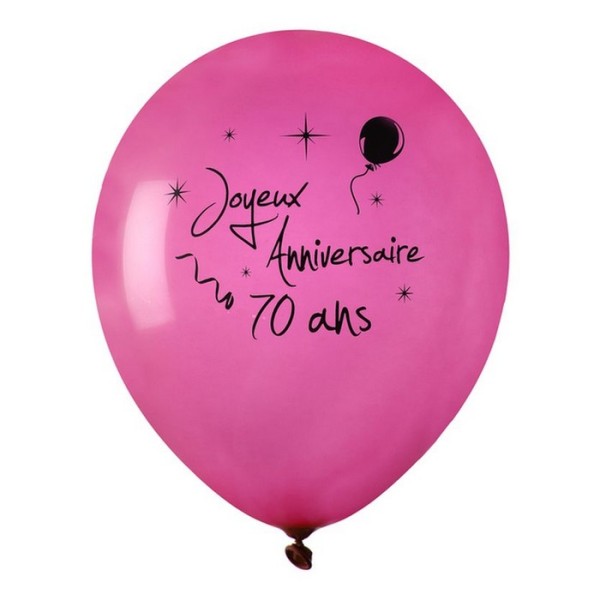 Ballon joyeux anniversaire. Fuschia 70 ans x 8 - Photo n°1