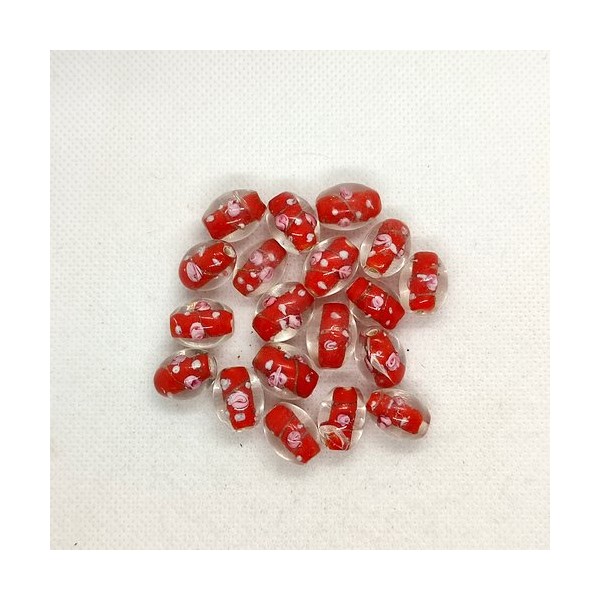 20 Perles en verre millefiori - rouge et transparent - 15x11mm - Photo n°1