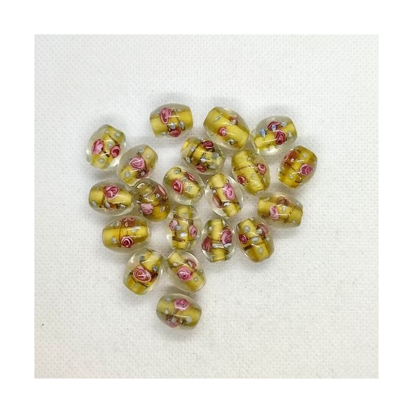 20 Perles en verre millefiori - jaune et transparent - 15x11mm - Photo n°1