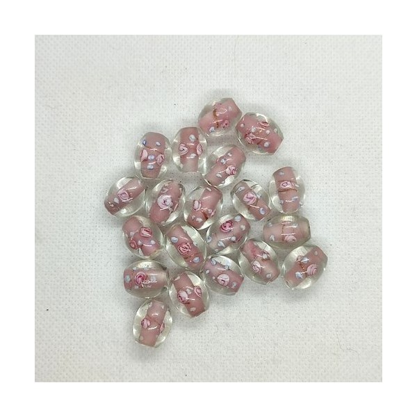 20 Perles en verre millefiori - rose et transparent - 15x11mm - Photo n°1