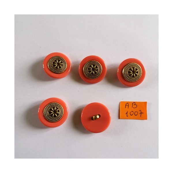5 Boutons en résine rose et doré - 23mm - AB1007 - Photo n°1