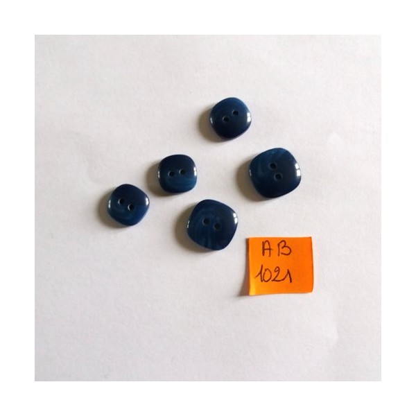 5 Boutons en résine bleu - 14x14mm et 11x11mm - AB1021 - Photo n°1