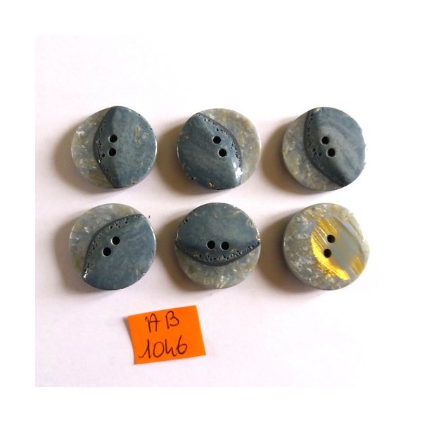 6 Boutons en résine gris / bleu - 23mm - AB1046 - Photo n°1