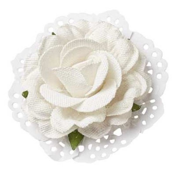 Mini rose blanc en lin/papier x2 D.6cm - Photo n°1