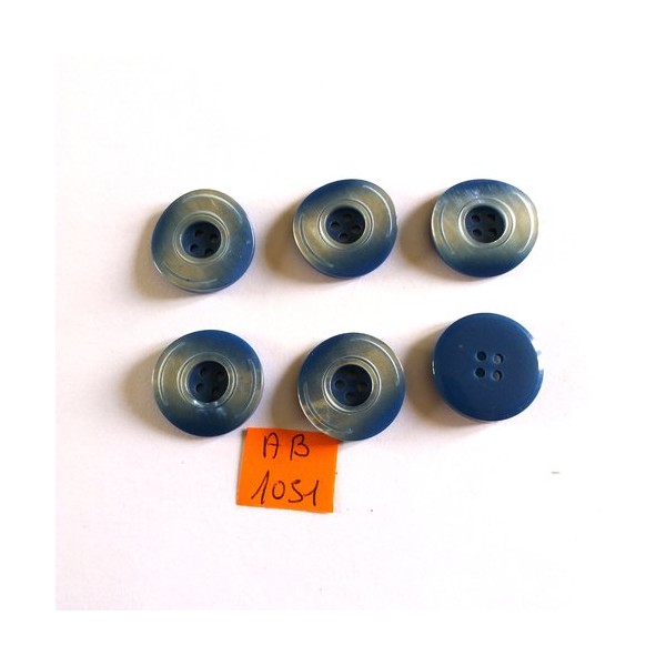 6 Boutons en résine bleu - 22mm - AB1051 - Photo n°1