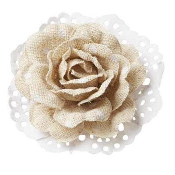 Mini rose à pois blanc en lin/papier x2 D.6cm - Photo n°1