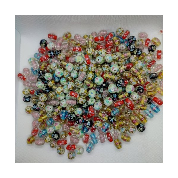 Lot de 330 perles en verre millefiori - ovale et ronde multicolore - 15x12mm et 12mm - Photo n°1