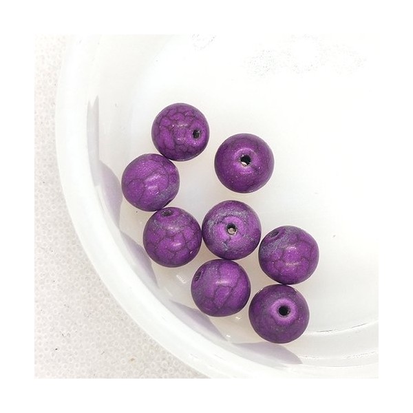 8 Perles - turquoise reconstituée violet - 9mm - Photo n°1