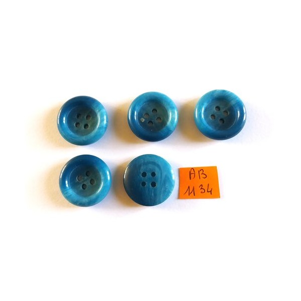 5 Boutons en résine bleu - 22mm - AB1134 - Photo n°1