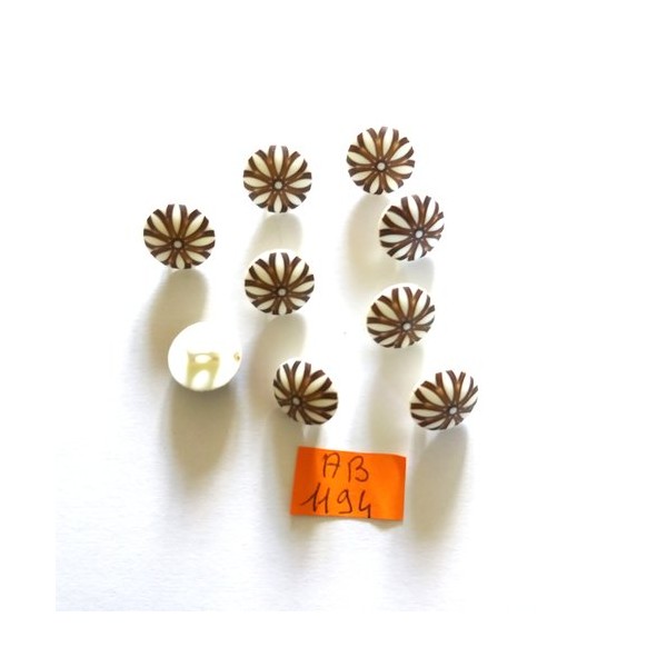 9 Boutons en résine marron et blanc - rosace - 13mm - AB1194 - Photo n°1