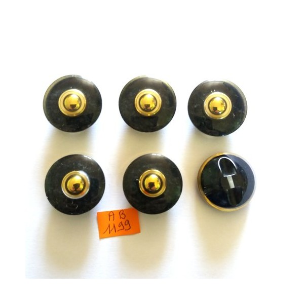 6 Boutons en résine noir doré et transparent - 28mm - AB1199 - Photo n°1
