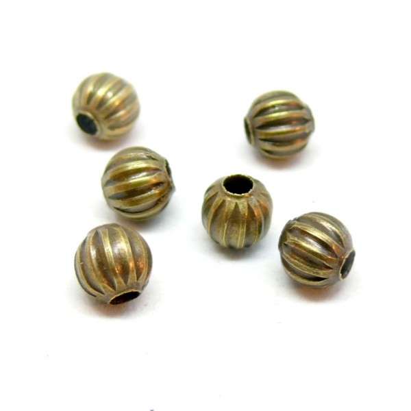 PS1125271 PAX 100 perles intercalaires forme Rondes avec stries 6 mm métal coloris BRONZE - Photo n°1