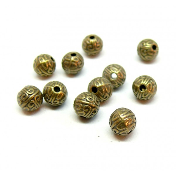 PS1102618 PAX 20 perles intercalaires forme Rondes Ethnique 7 mm métal coloris BRONZE - Photo n°1