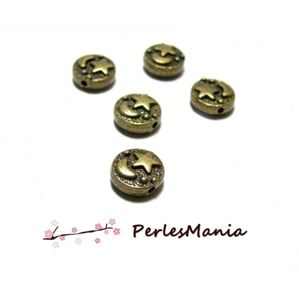 PS113724 PAX 20 perles intercalaires LUNE ET ETOILE metal couleur Bronze - Photo n°1