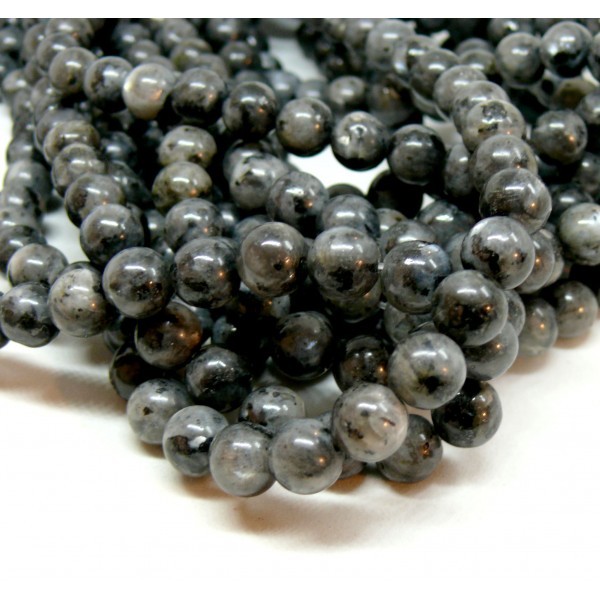 BU11210511144520 Lot 1 fil d'environ 62 perles Rondes 6 mm Labradorite gris foncé - Photo n°1