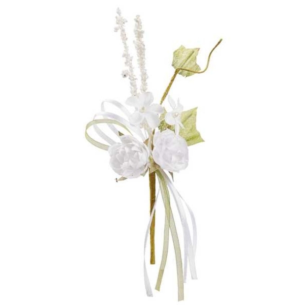 Mini bouquet de fleurs tissu blanc 15cm - Photo n°1