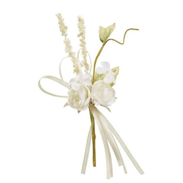 Mini bouquet de fleurs tissu ivoire 15cm - Photo n°1