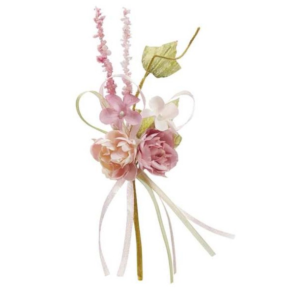 Mini bouquet de fleurs tissu bois de rose 15cm - Photo n°1