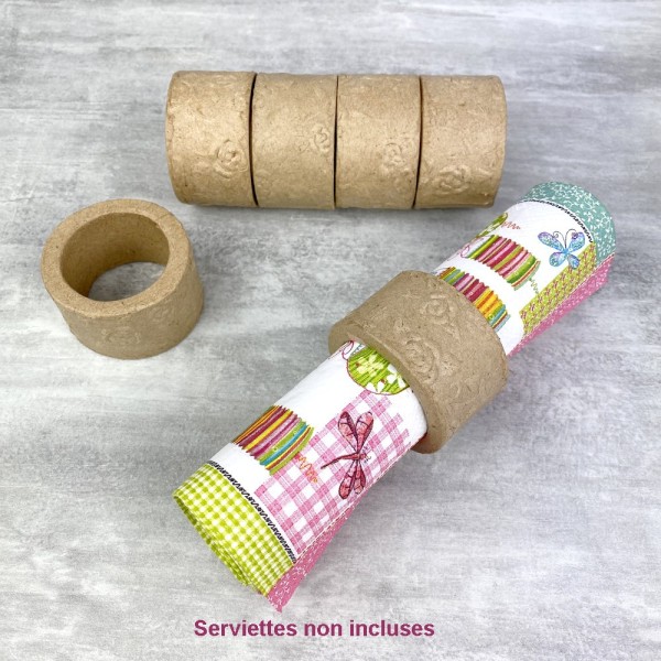 Lot de 6 ronds de serviette en papier mâché, 5 cm, motifs roses, à décorer - Photo n°2