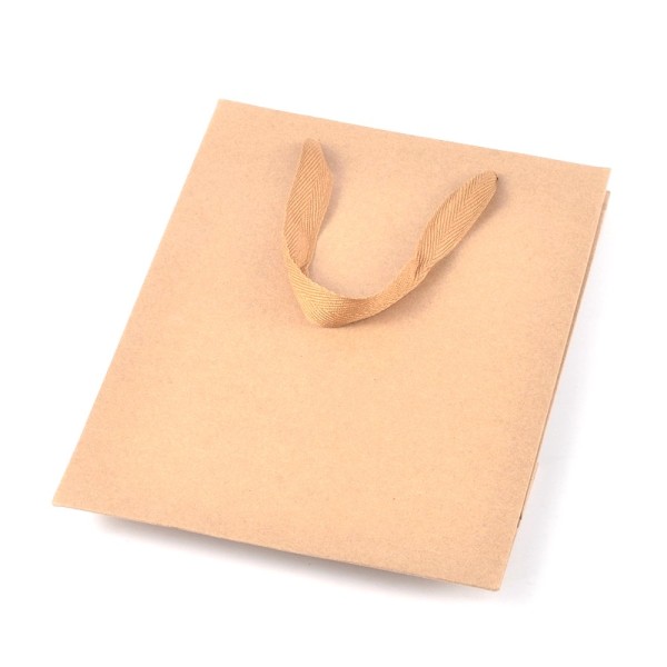 Lot 10 sacs pochette emballage papier kraft 16x12 cm poignées tissu Marron - Photo n°2