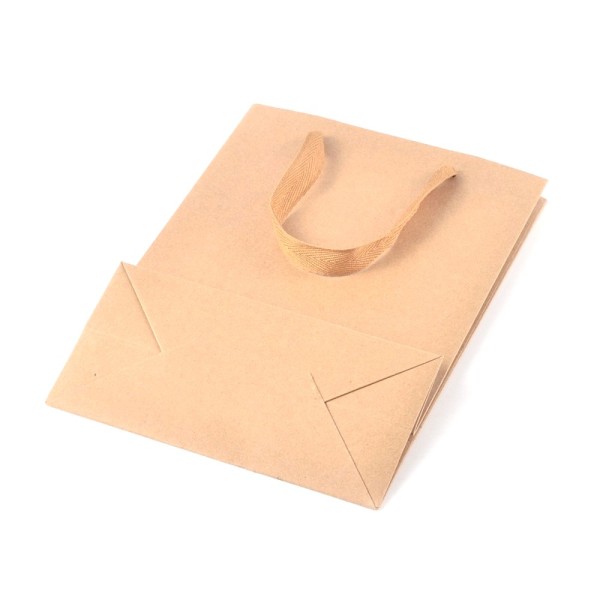 Lot 10 sacs pochette emballage papier kraft 16x12 cm poignées tissu Marron - Photo n°3