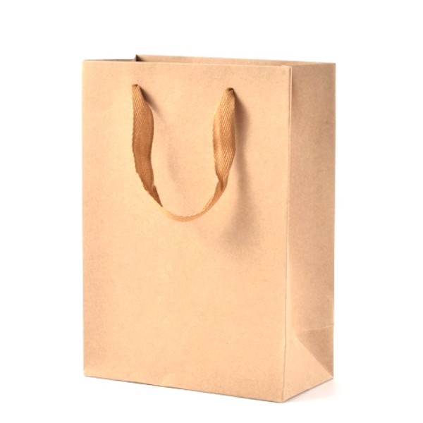 Lot 10 sacs pochette emballage papier kraft 16x12 cm poignées tissu Marron - Photo n°1