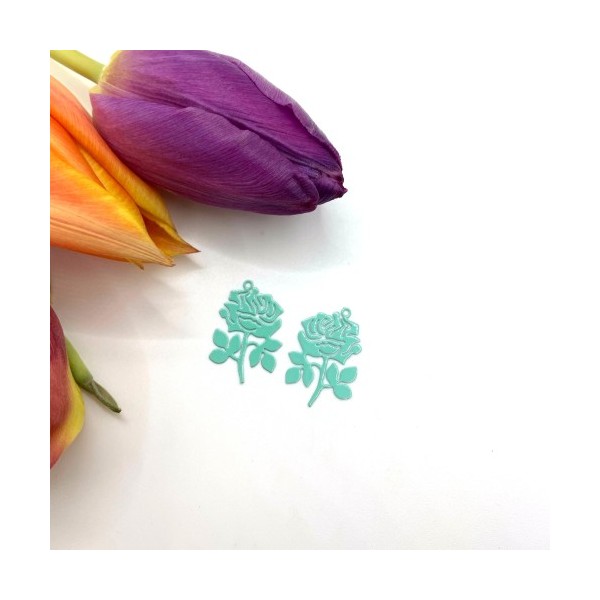 4  Breloques fines Rose Vert Menthe, Fleur Filigrane, 20*15 mm - Photo n°1