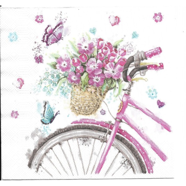 4 Serviettes en papier Vélo fleuri Format Lunch Collage Decopatch SDOG-023301 Pol-Mak - Photo n°2