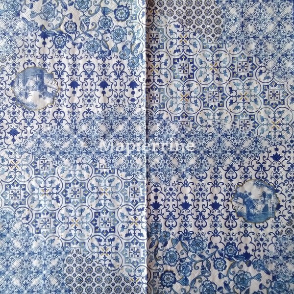 4 serviettes en papier découpage collage 33 cm INDIGO D 502 - Photo n°2