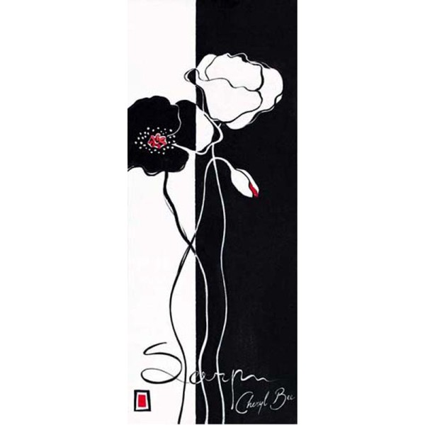 Image 3D Fleur - Fleurs noir et blanc droite 20 x 50 cm - Photo n°1