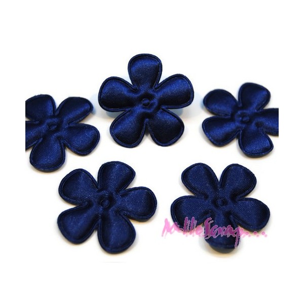 Appliques fleurs tissu satin bleu marine - 5 pièces - Photo n°1