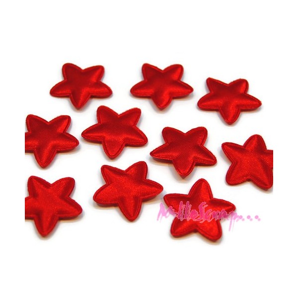 Appliques étoiles tissu aspect satin rouge - 10 pièces - Photo n°1