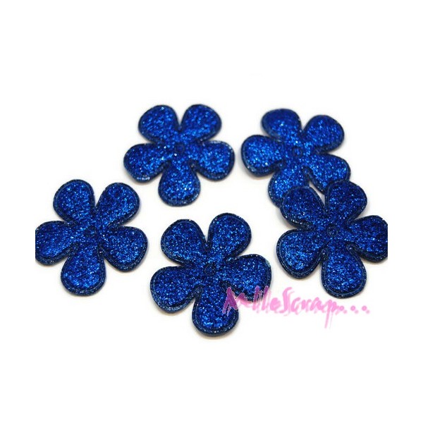 Appliques fleurs tissu paillettes bleu foncé - 5 pièces - Photo n°1