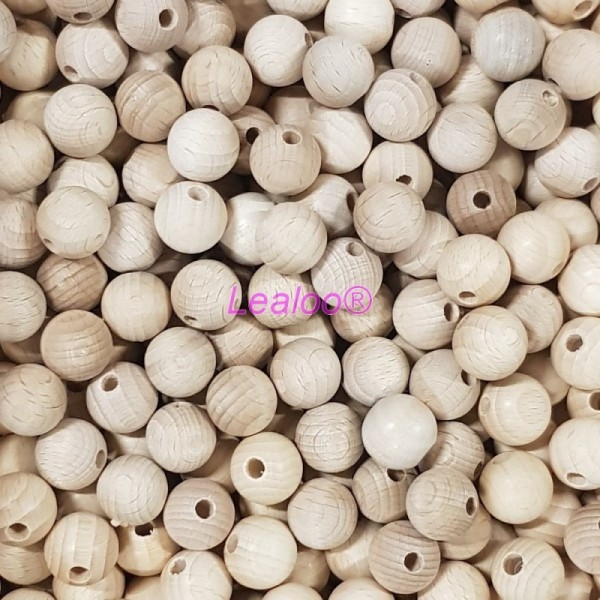 10 Boules percées en bois de hêtre, diamètre 25 mm, perçage 6 mm, Perle naturelle - Photo n°2